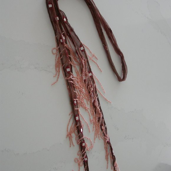 Swishy Burgundy and Pink Beaded Scarf - Picture 3 of 4